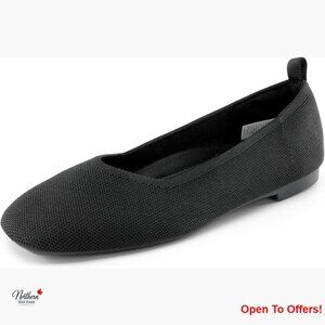 Wide Width Knit Ballet Flats with Arch Support Square Toe Slip-On